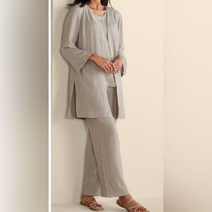 Soft Surroundings NWT Oceo Gauze Cover Up Button Taupe Cardigan Duster Resort 2X